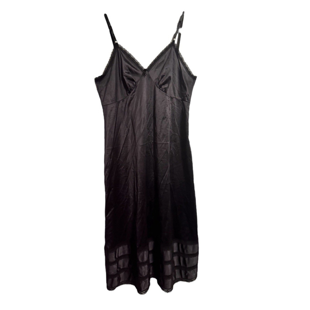 Retro 50s slip Vintage Sears Black Superior 100% Nylon Size 40 Lace Goth Dress